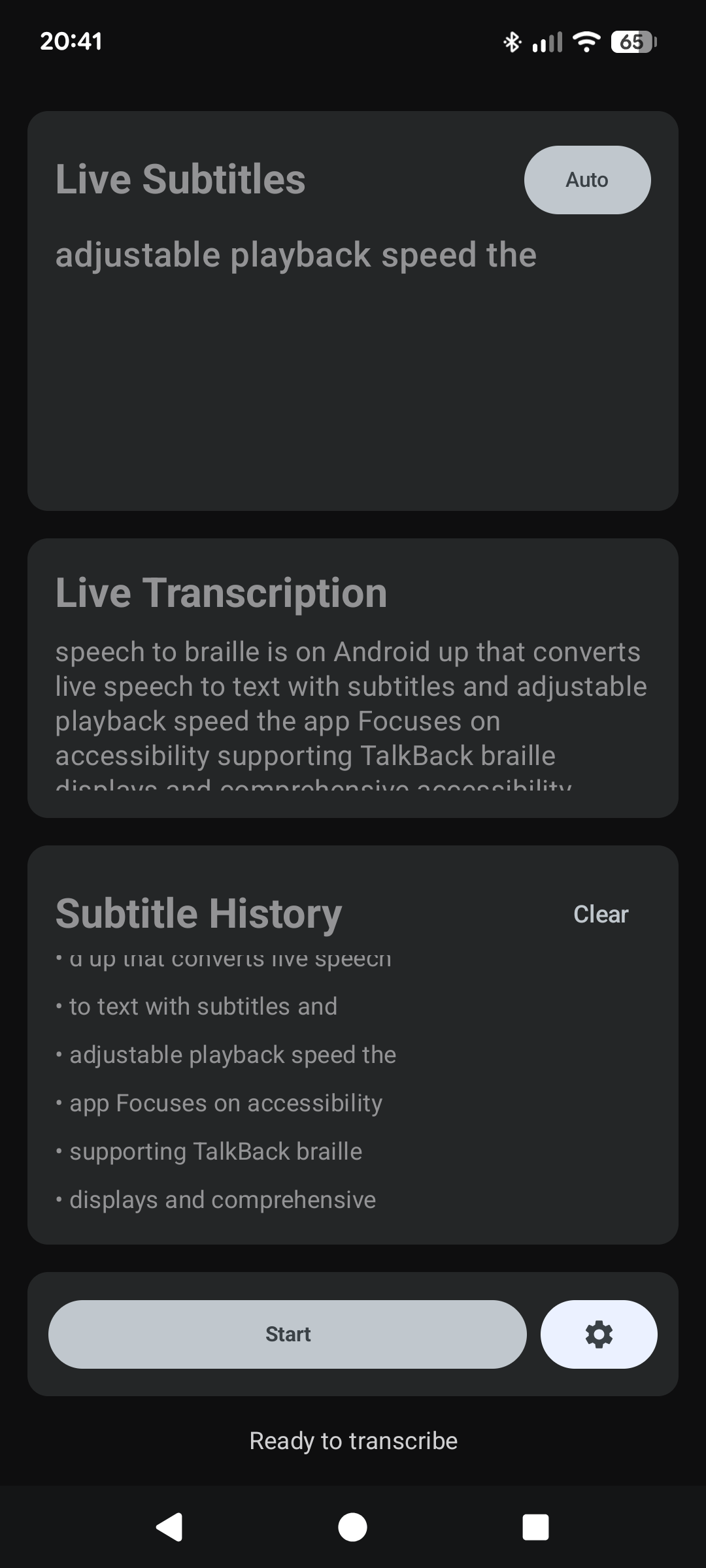 Speech2Braille accessibility app